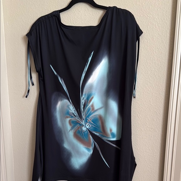 Patrizia Luca Mulano Elegant butterfly Black and Blue Women's Top - Picture 3 of 3